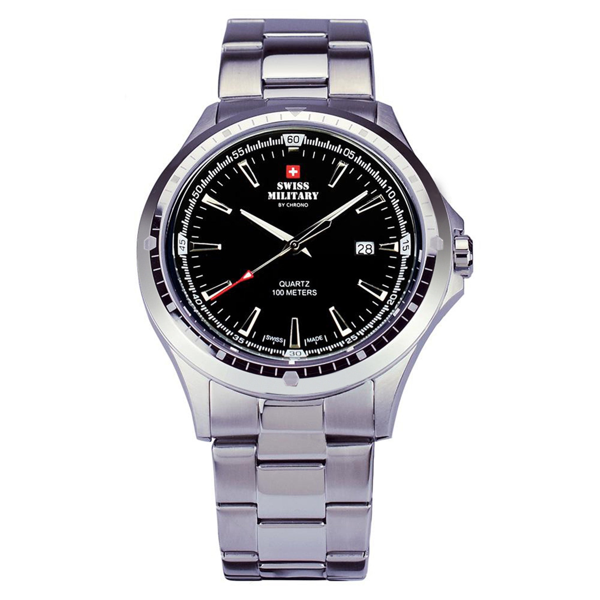 Swiss Military Silver Steel Black Dial Men's Swiss Made Watch - SMP34056.01