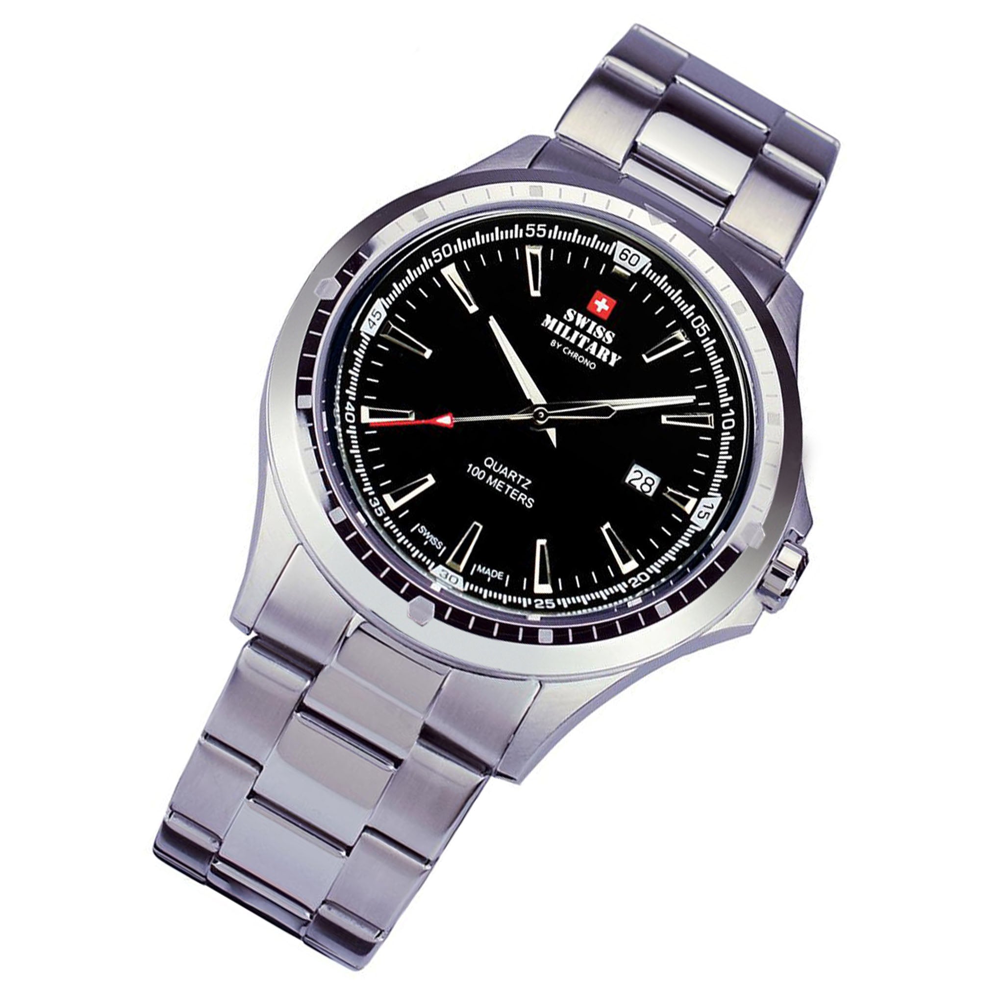 Swiss Military Silver Steel Black Dial Men's Swiss Made Watch - SMP34056.01