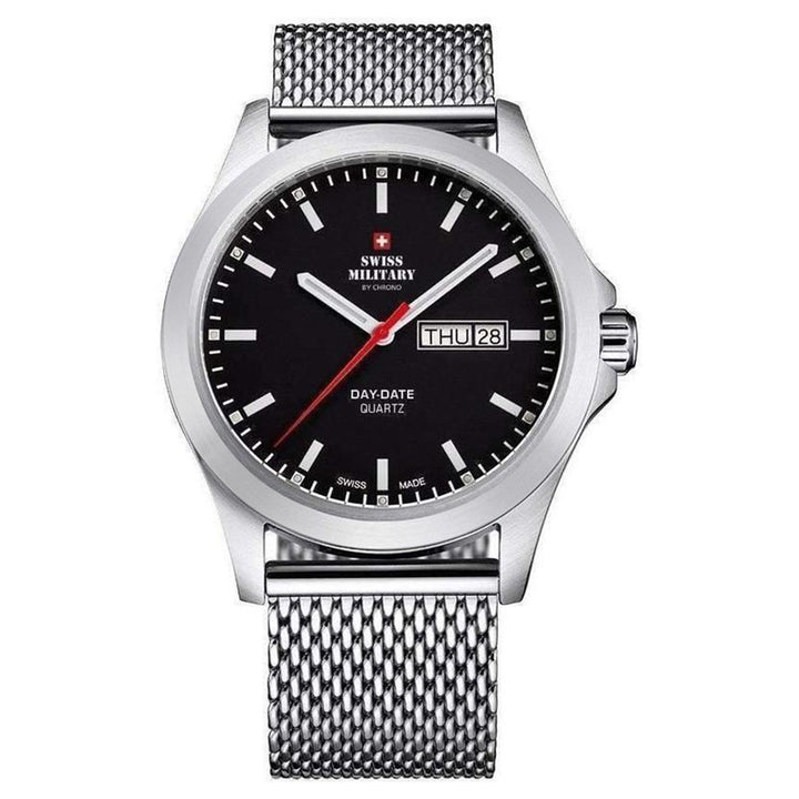 Swiss Military Silver Mesh Black Dial Men's Watch - SMP36040.09