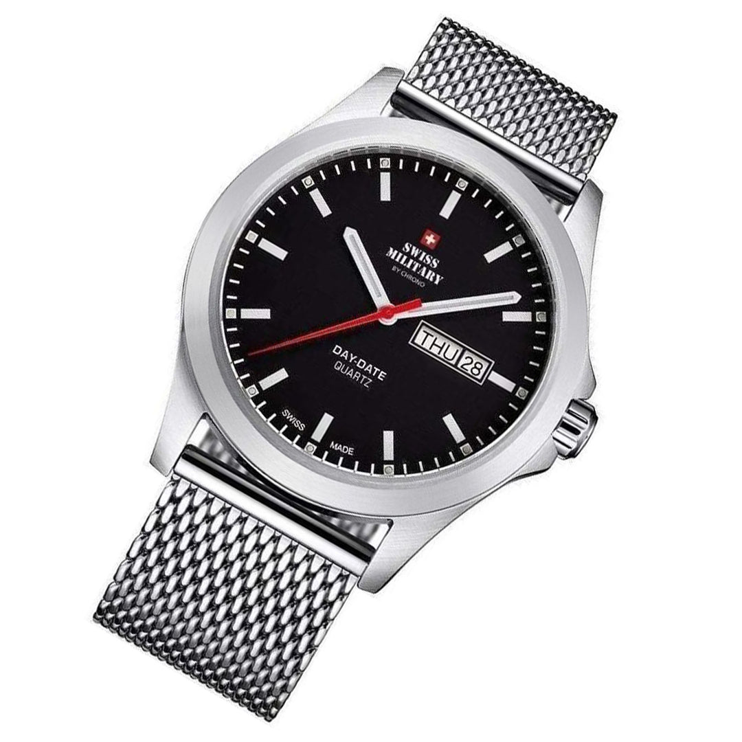 Swiss Military Silver Mesh Black Dial Men's Watch - SMP36040.09