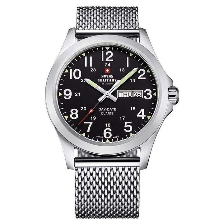 Swiss Military Silver Mesh Black Dial Men's Watch - SMP36040.13