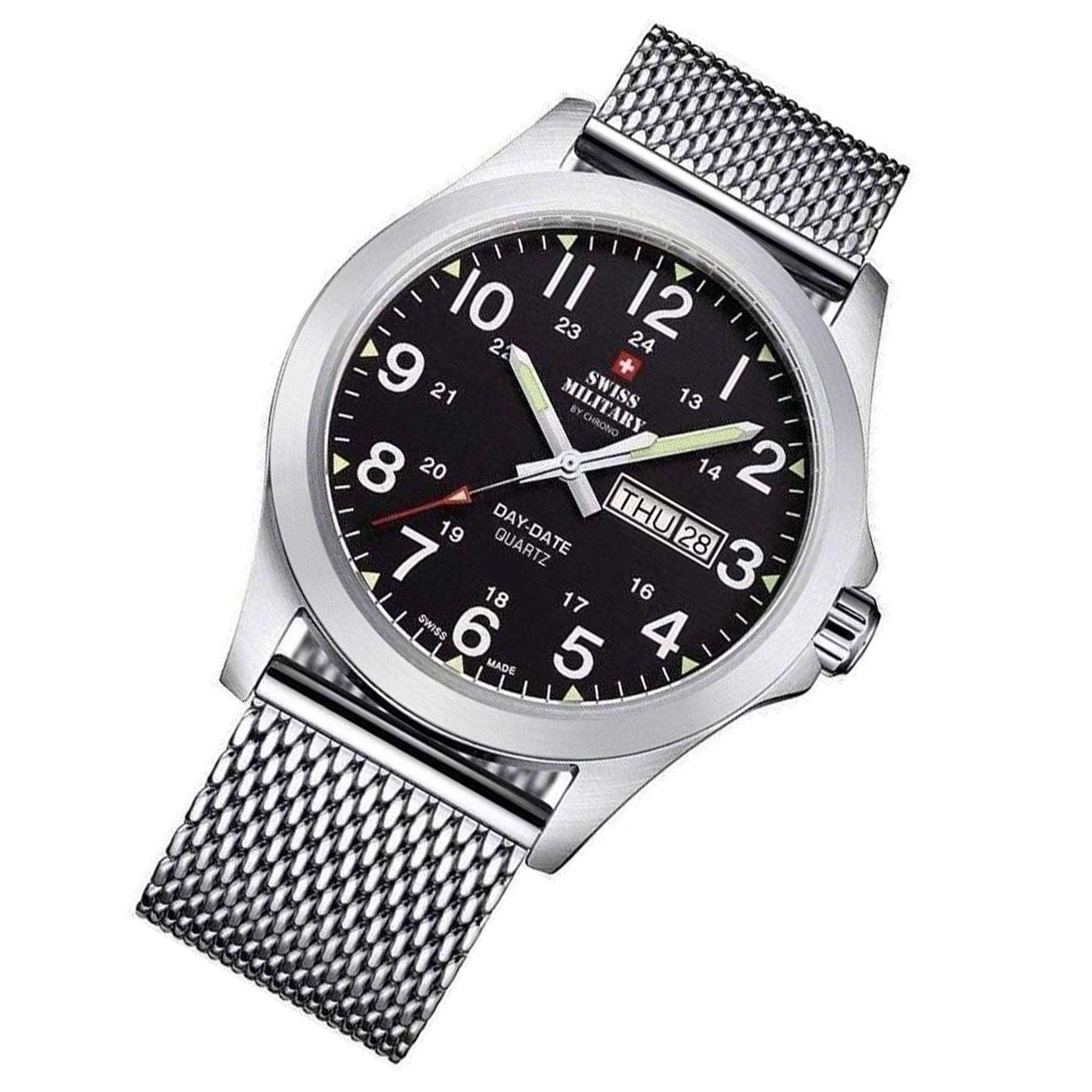 Swiss Military Silver Mesh Black Dial Men's Watch - SMP36040.13