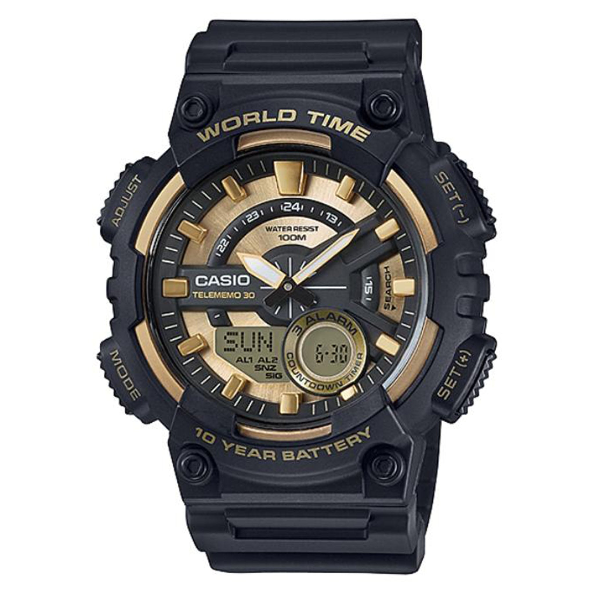 Casio World Time Black Resin Analogue-Digital Men's Watch - AEQ110BW-9A