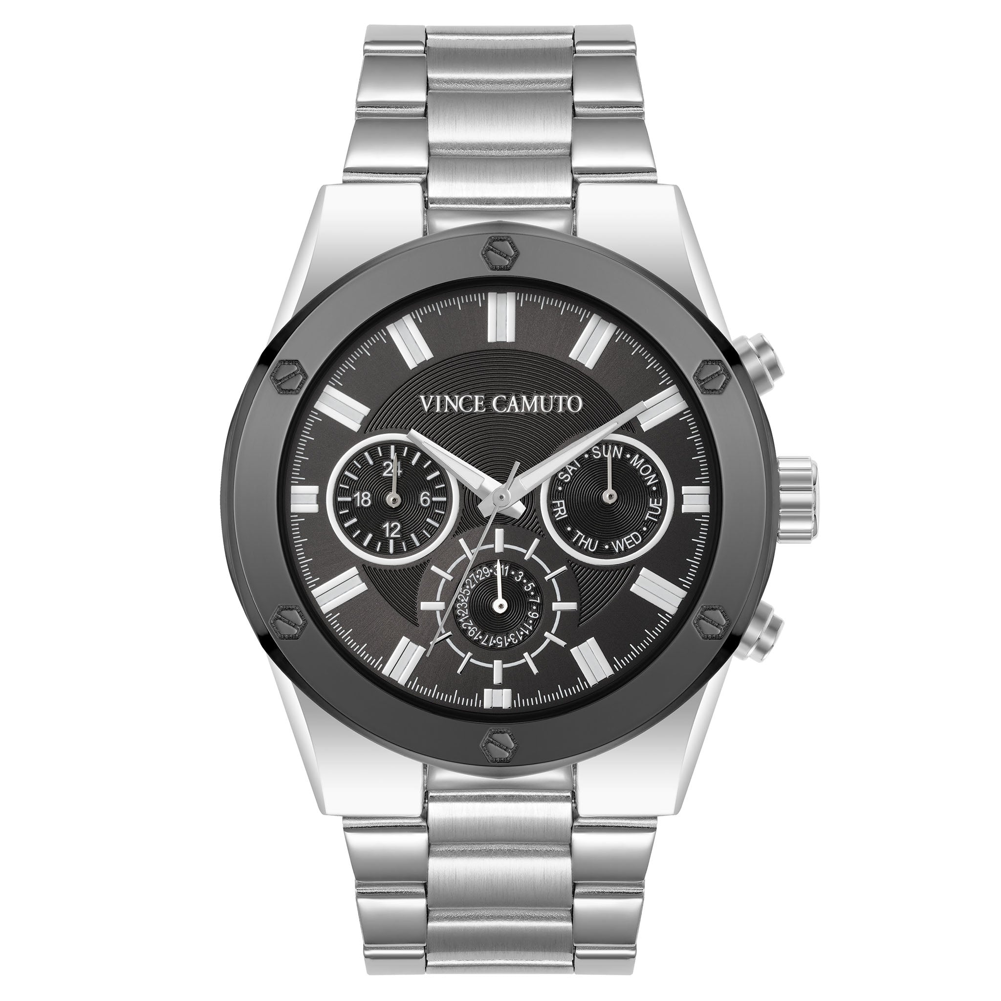 Vince Camuto Silver Steel Black Dial Men's Watch - VC1104BKTT