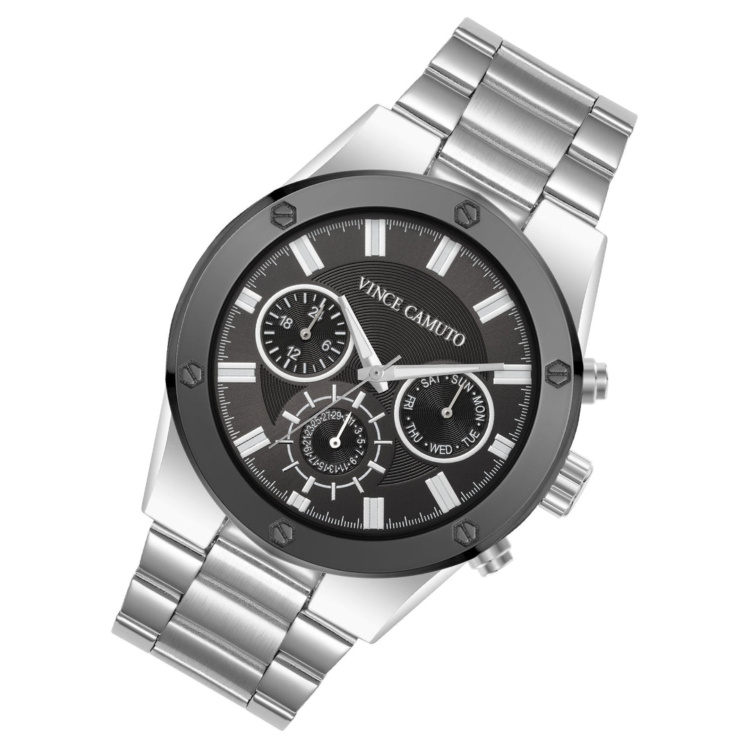 Vince Camuto Silver Steel Black Dial Multi-function Men's Watch - VC11 ...