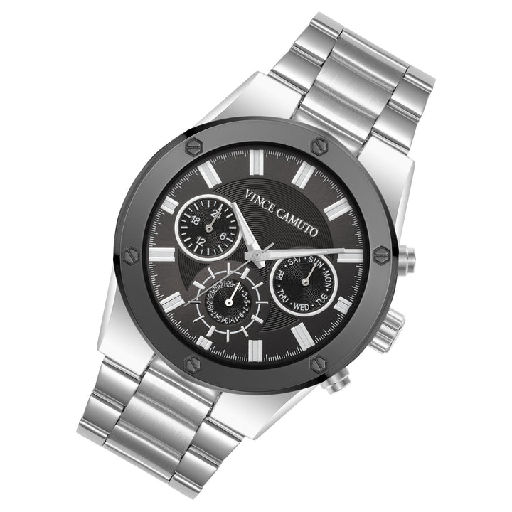 Vince Camuto Silver Steel Black Dial Multi-function Men's Watch - VC1104BKTT