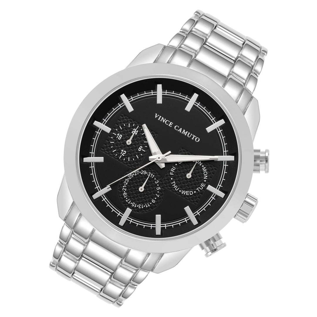 Vince Camuto Silver Band Black Dial Multi-function Men's Watch - VC1122BKSV