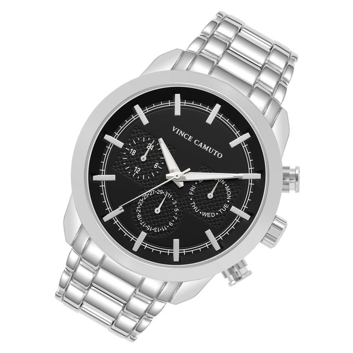 Vince Camuto Silver Band Black Dial Multi-function Men's Watch - VC1122BKSV