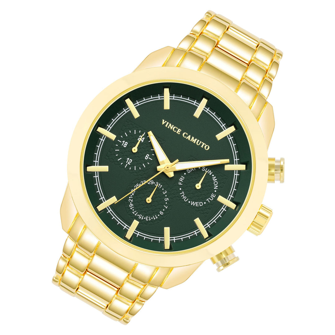 Vince Camuto Gold Band Green Dial Multi-function Men's Watch - VC1122GRGP