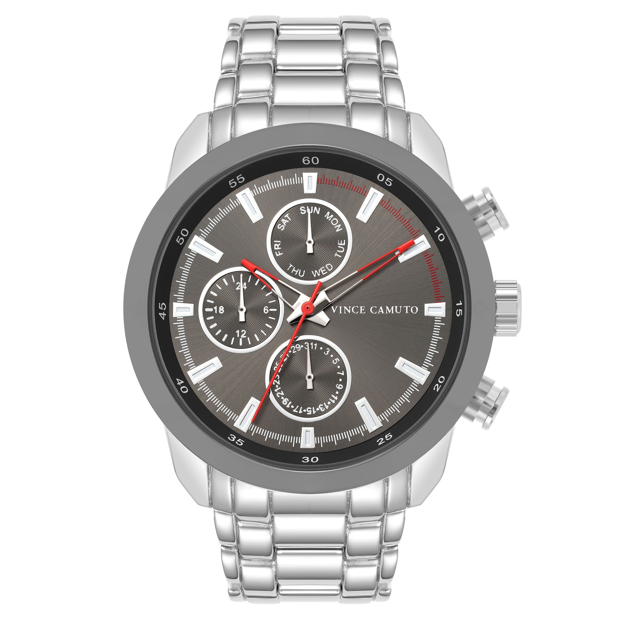 Gytt Vince Camuto Silver Band Gunmetal Dial Multi-function Men's Watch - VC ...
