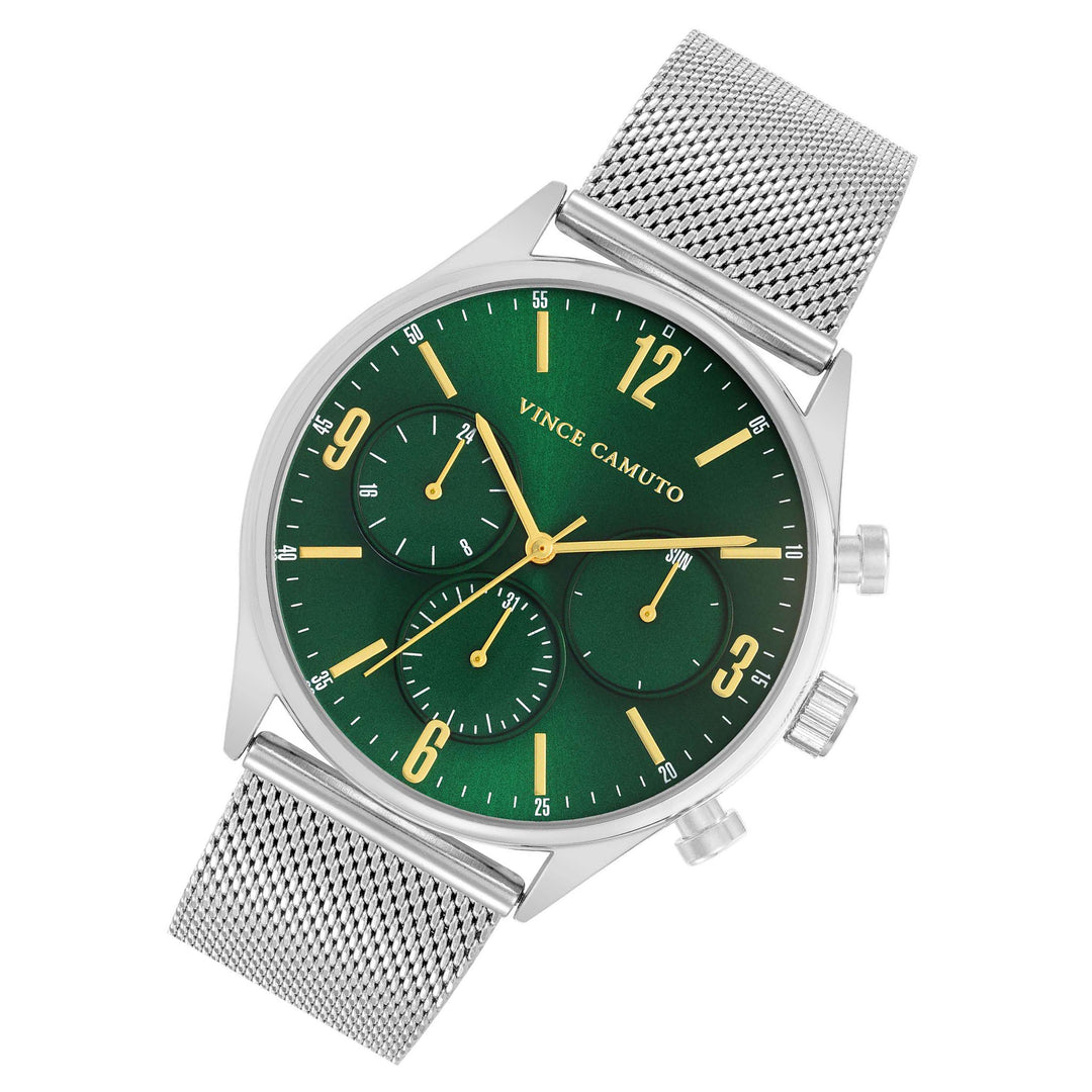 Vince Camuto Silver Mesh Green Dial Multi-function Men's Watch - VC1134GRSV