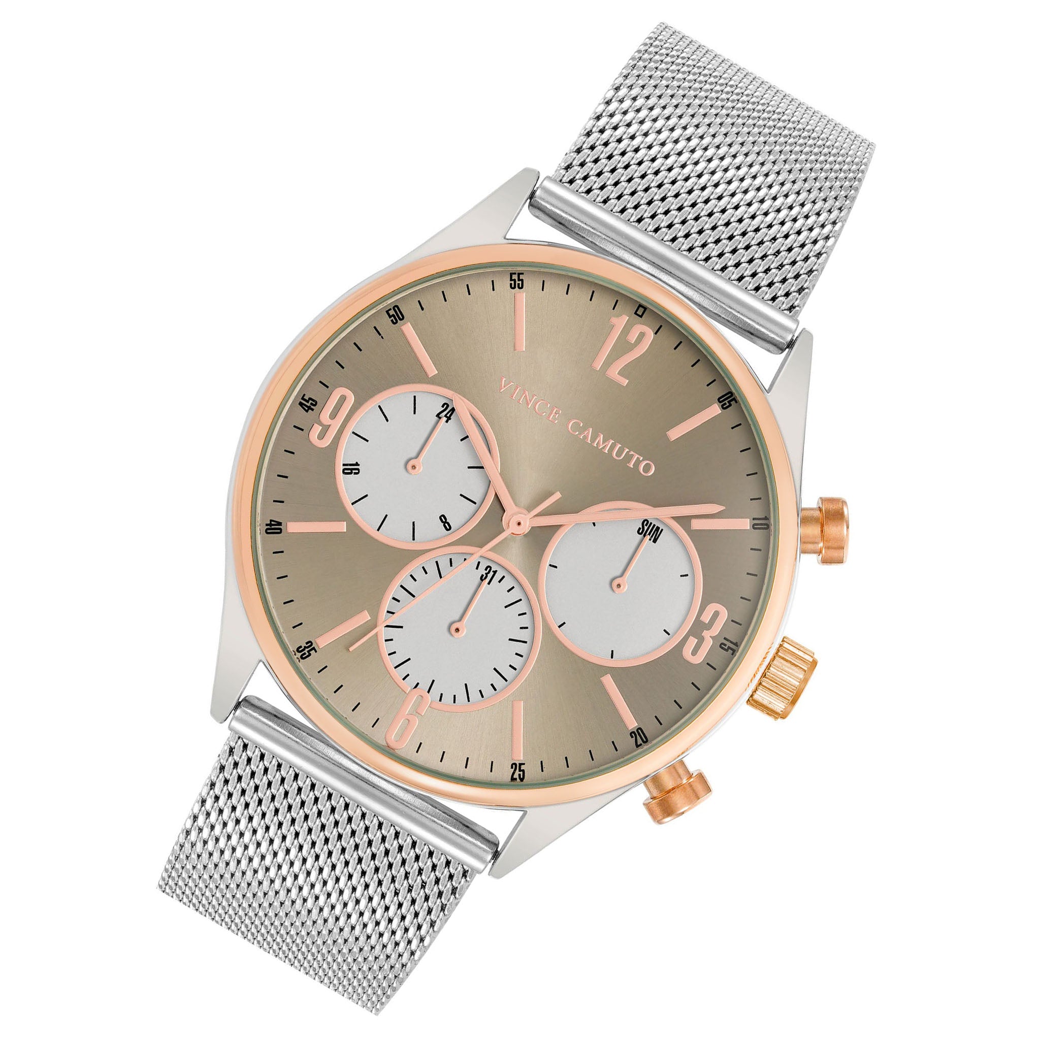 Vince Camuto Silver Mesh Rose Dial Multi-function Men's Watch - VC1134WTRT