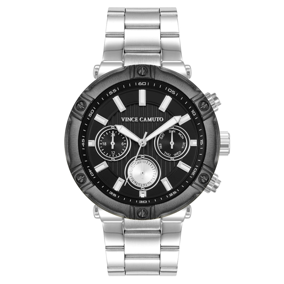 Vince Camuto Silver Steel Black Dial Multi-function Men's Watch - VC1137BKTT