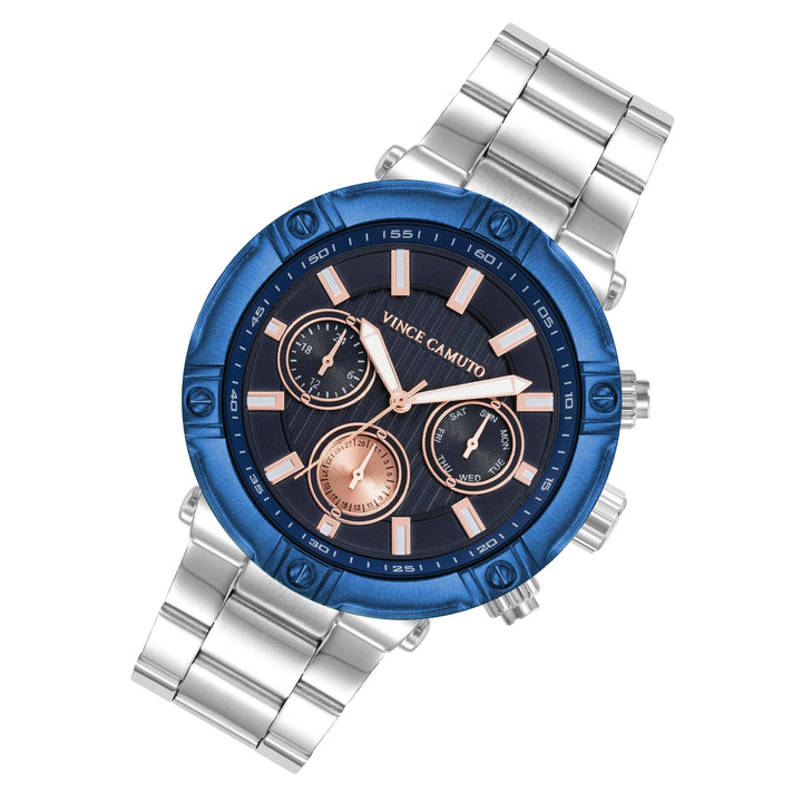 Vince Camuto Silver Steel Blue Dial Multi-function Men's Watch - VC1137BLTT