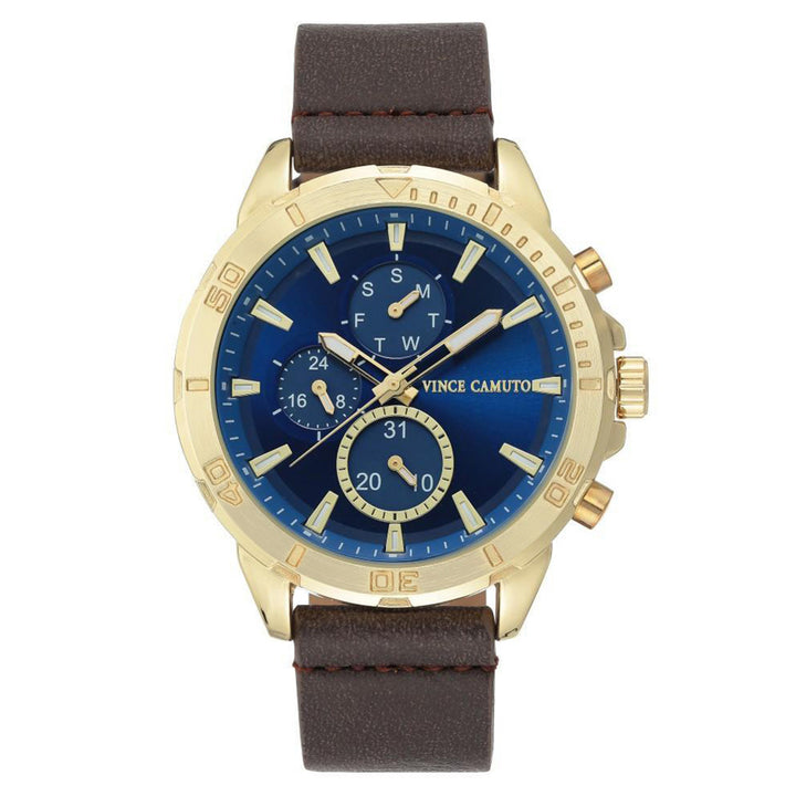 Vince Camuto Brown Polyurethane Band Blue Dial Multi-function Men's  Watch - VC1141BLGP