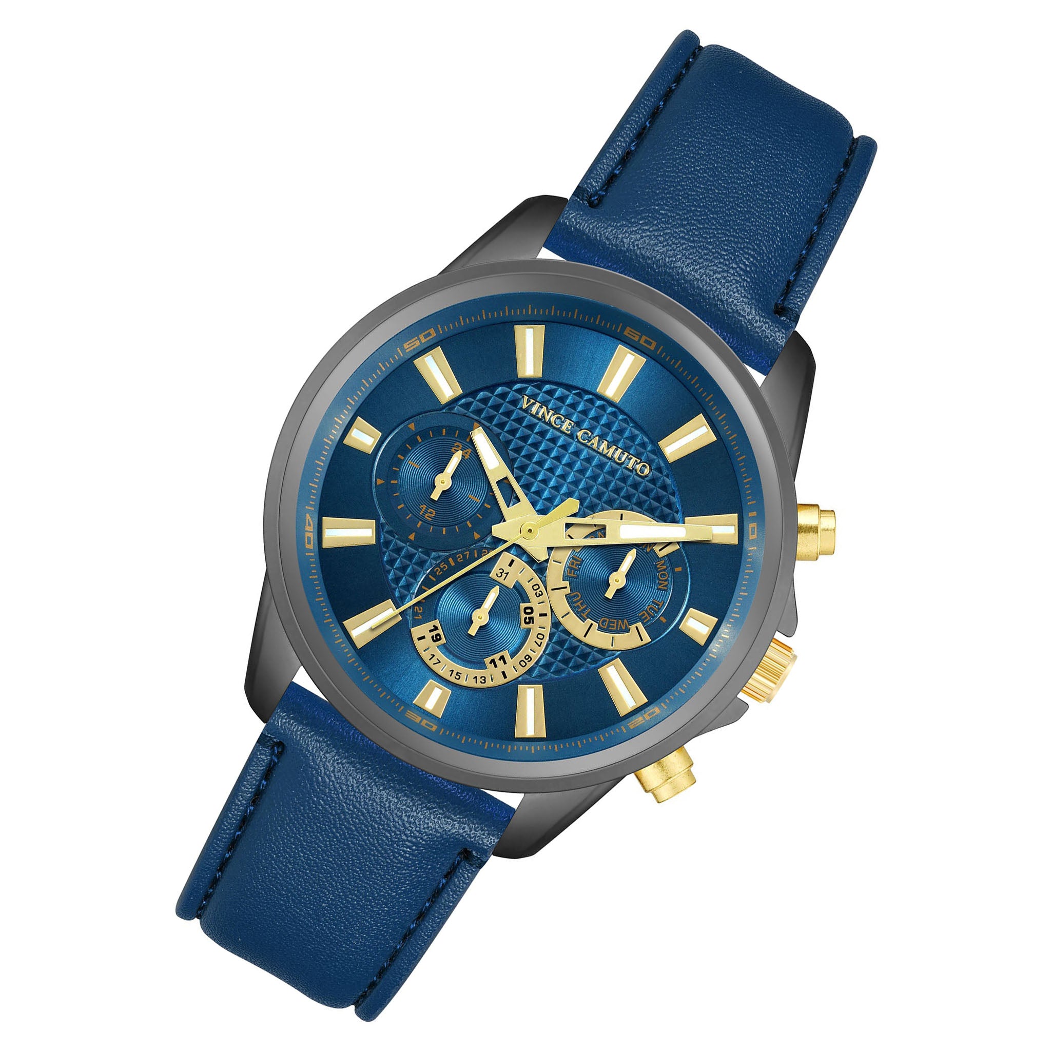 Vince Camuto Leather Blue Dial Multi-Function Men's Watch - VC8002BLDGBL