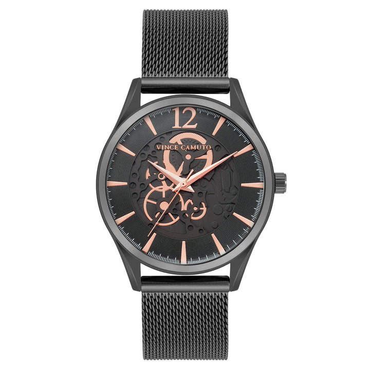 Vince Camuto Gunmetal Mesh Black Dial Men's Watch - VC8011BKDG