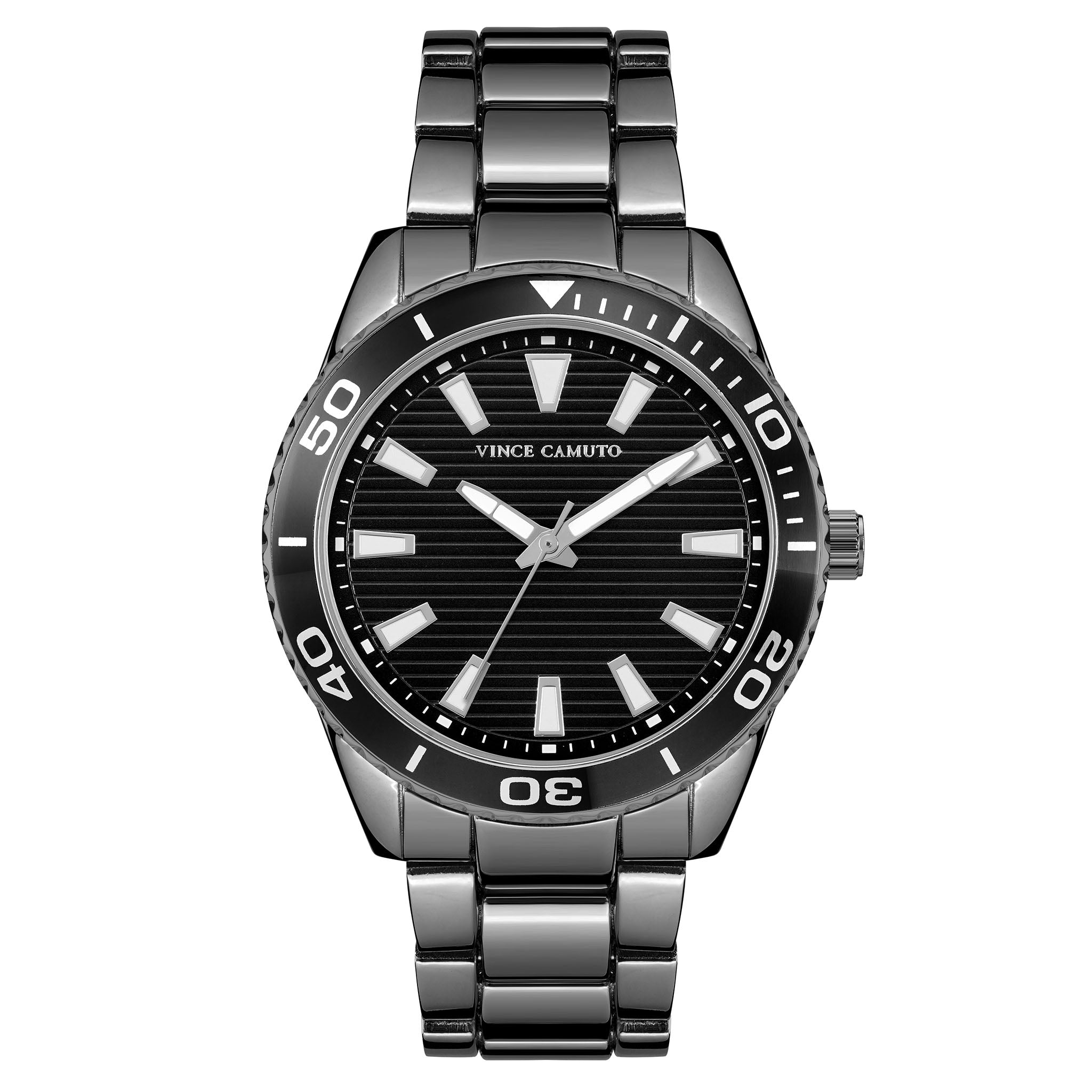 Vince Camuto Gunmetal Mixed Metal Black Dial Men's Watch - VC8015BKDG