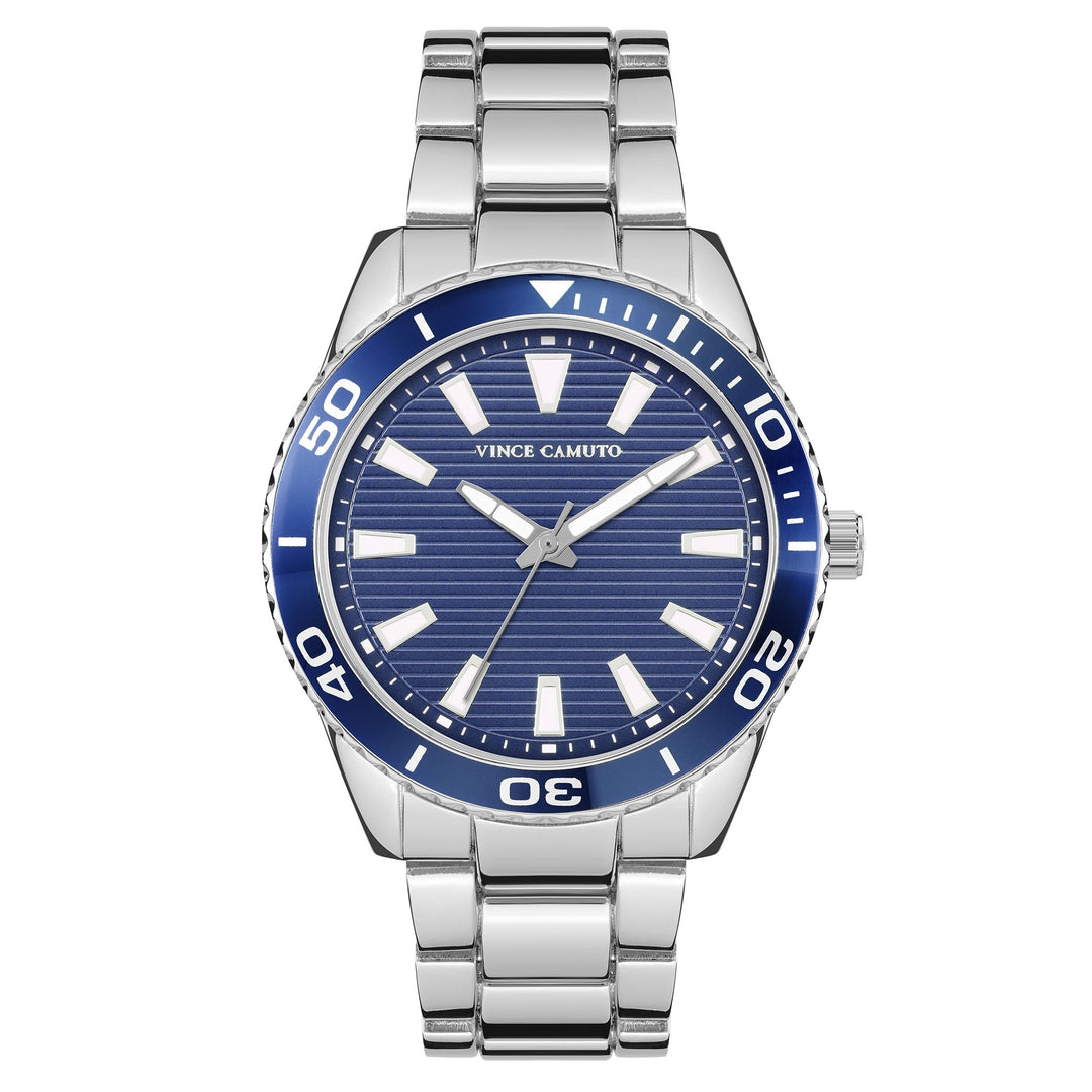 Vince Camuto Silvertone Mixed Metal Blue Dial Men's Watch - VC8015BLSV