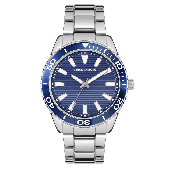 Vince Camuto Silvertone Mixed Metal Blue Dial Men's Watch - VC8015BLSV