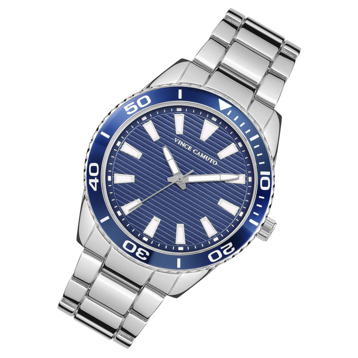 Vince Camuto Silvertone Blue Dial Men's Watch - VC8015BLSV