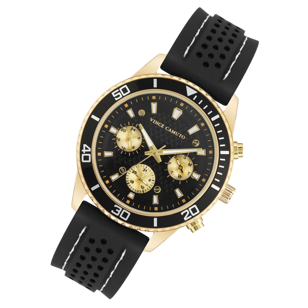 Vince Camuto Silicone Black Dial Multi-Function Men's Watch - VC8032GPBKBK