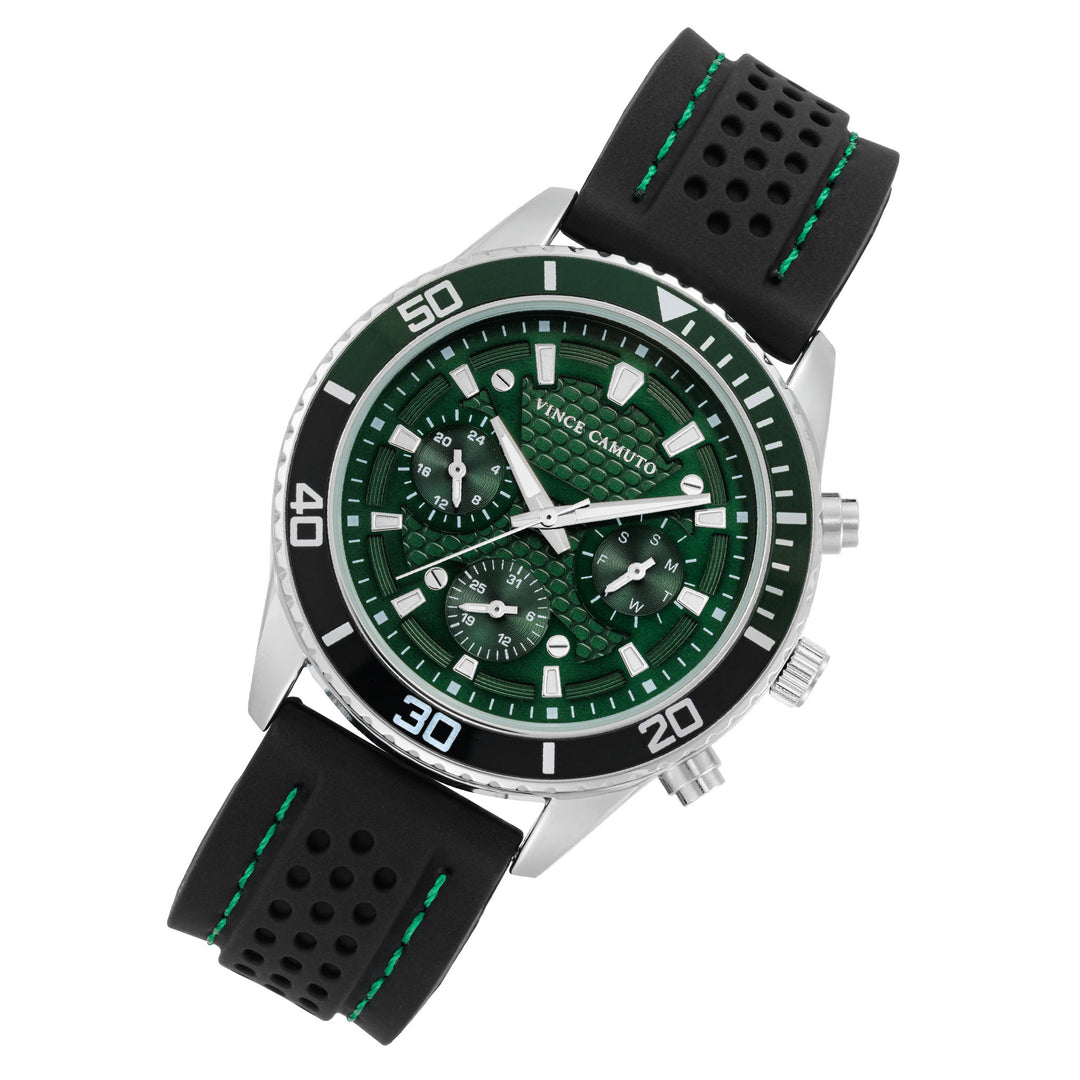 Vince Camuto Black Silicone Green Dial Multi-Function Men's Watch - VC8032SVGRBK