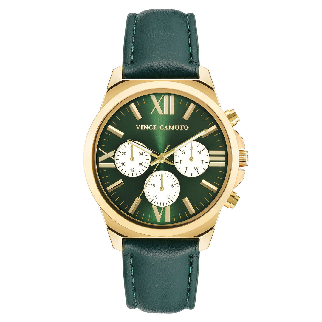 Vince Camuto Leather Green Dial Multi-Function Men's Watch - VC8034GPGRGR