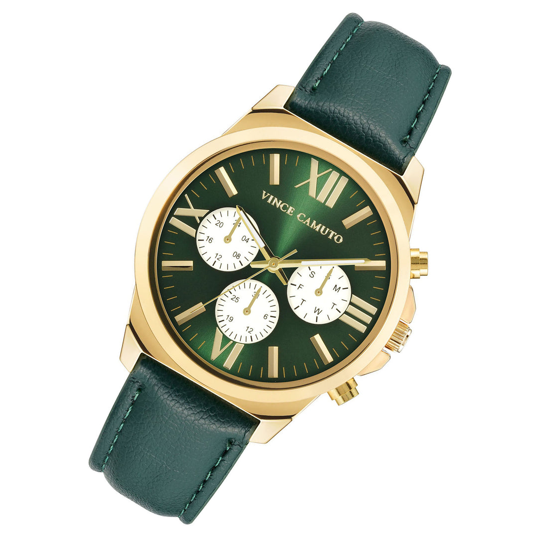Vince Camuto Leather Green Dial Multi-Function Men's Watch - VC8034GPG ...