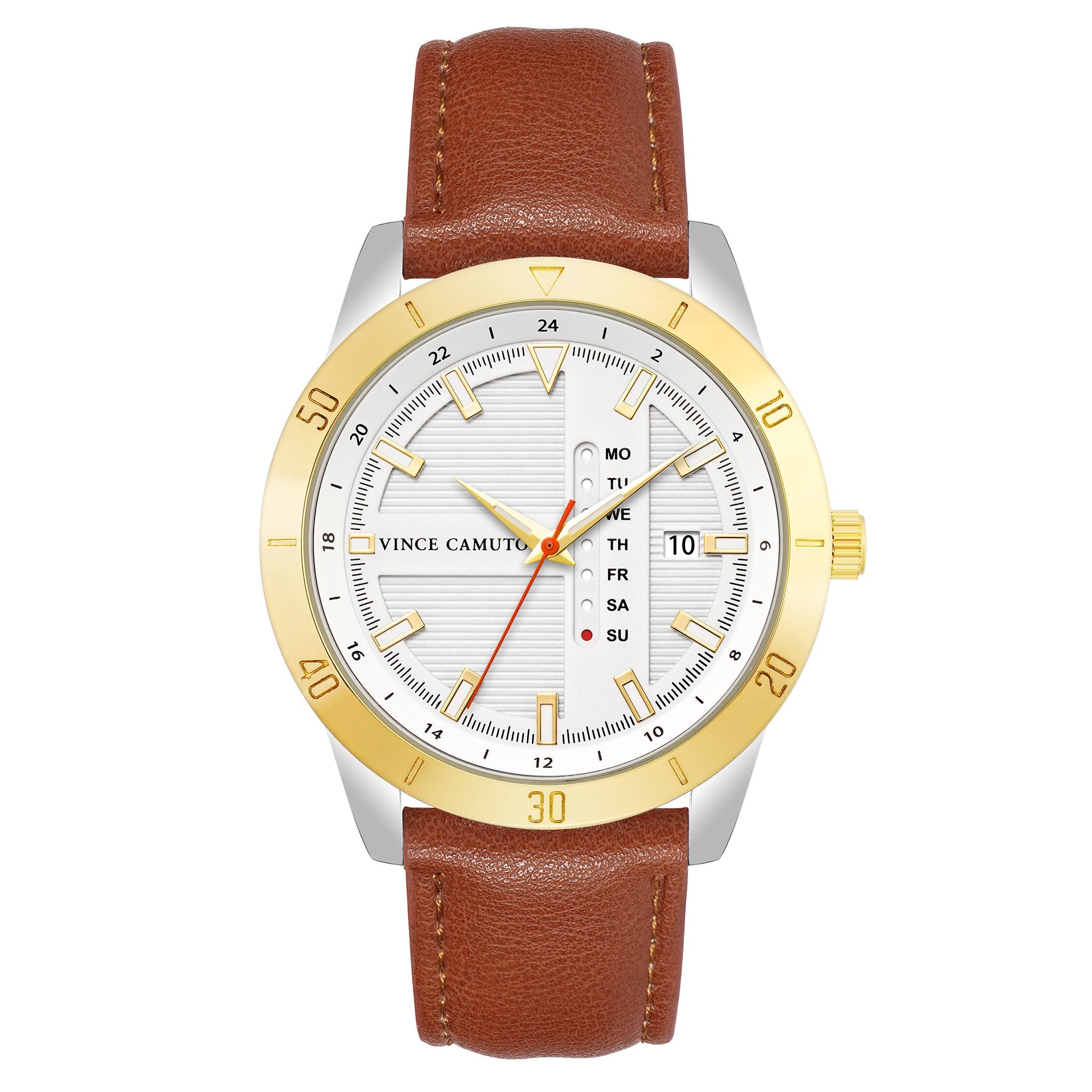 Vince Camuto Brown Leather Silver Dial Men's Watch - VC8035TTWTBN