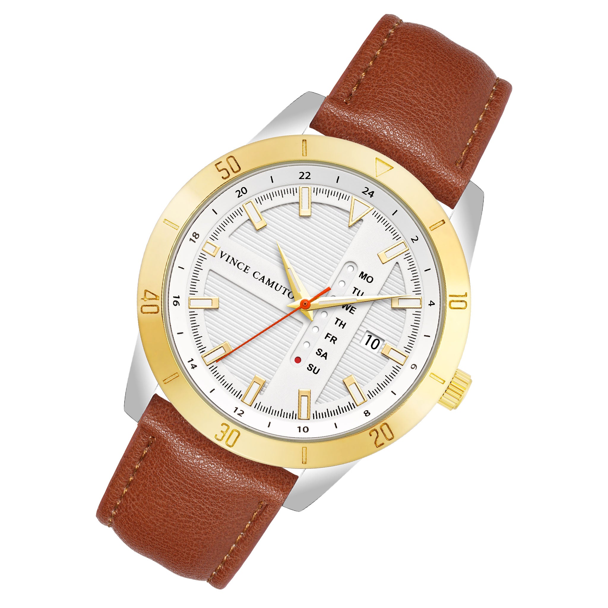 Vince Camuto Brown Leather Silver Dial Men's Watch - VC8035TTWTBN