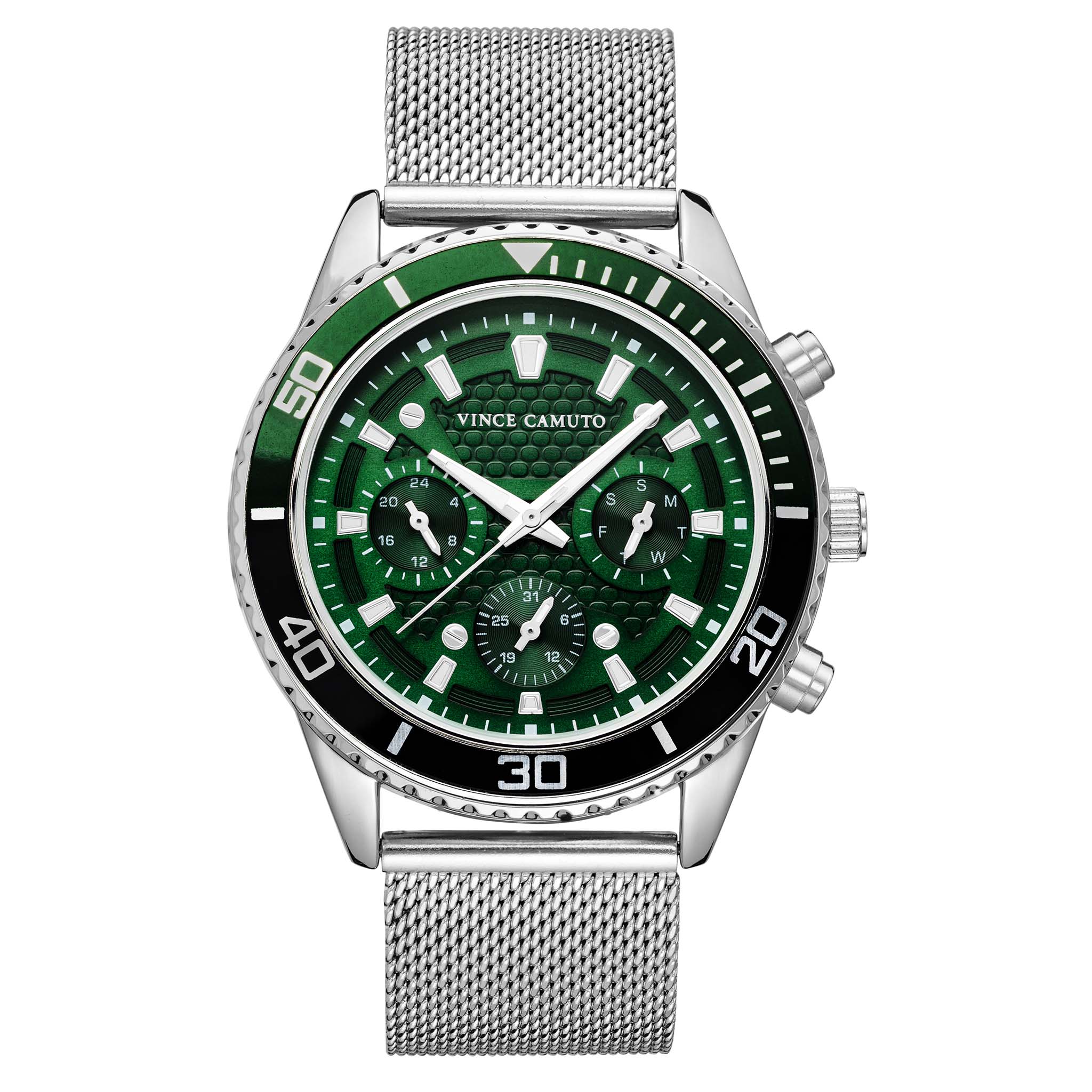 Vince Camuto Silver Mesh Black Dial Multi-Function Men's Watch - VC803 ...