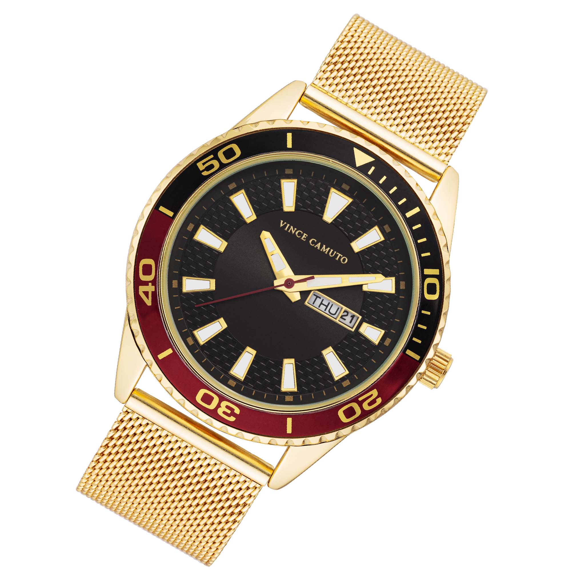 Vince Camuto Goldtone Mesh Black Dial Men's Watch - VC8041BKGP