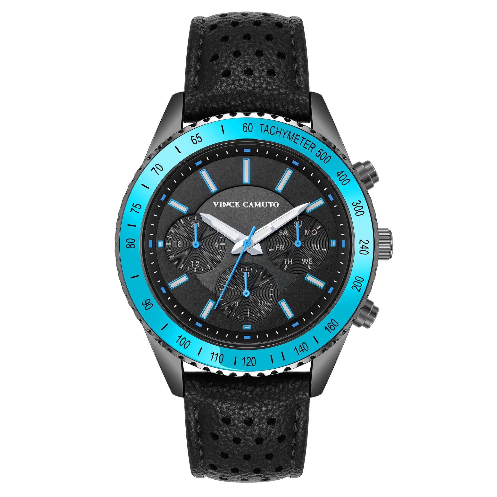 Vince Camuto Black Leather Black Dial Men's Watch - VC8049DGDGBL