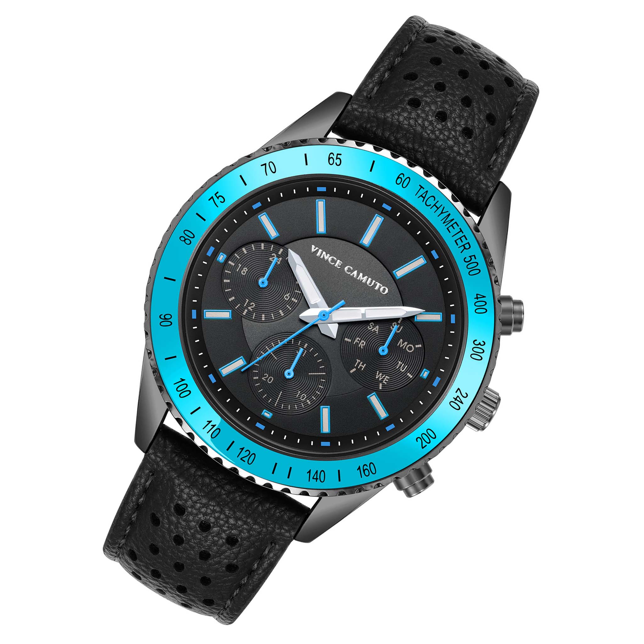 Vince Camuto Leather Black Dial Multi-Function Men's Watch - VC8049DGDGBL