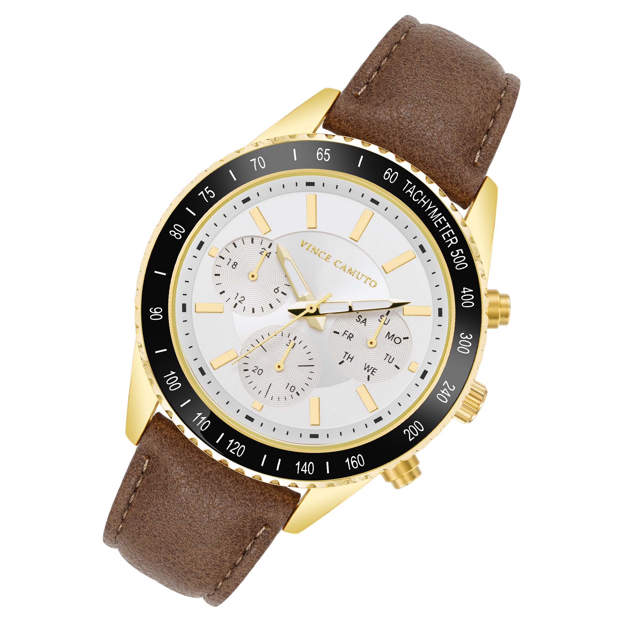 Vince Camuto Brown Leather Silver Dial Multi-Function Men's Watch - VC8050GPWTBN