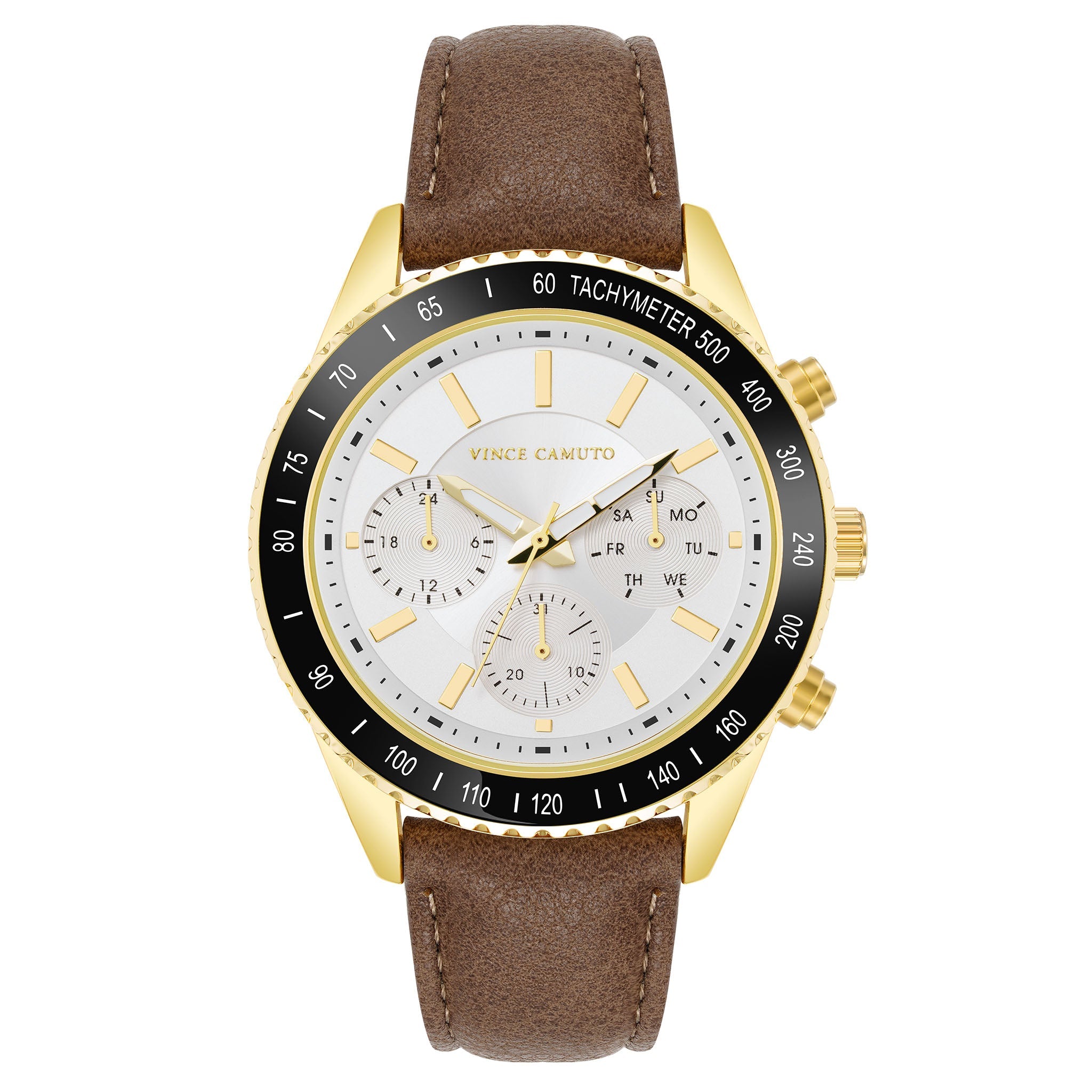 Vince Camuto Brown Leather Silver Dial Men's Watch - VC8050GPWTBN