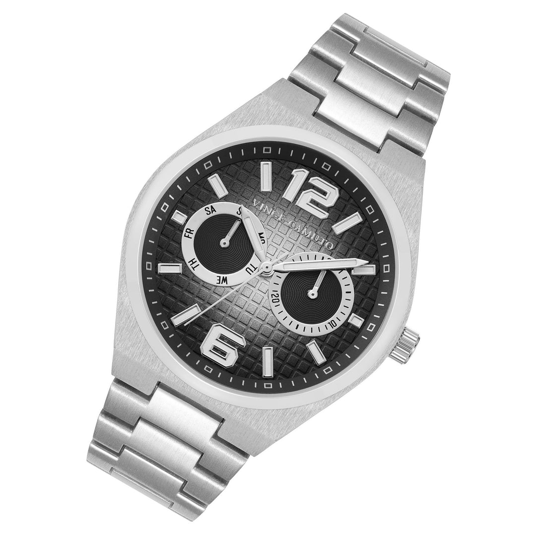 Vince Camuto SilverTone Band Black Dial Men's Watch - VC8055SVDG