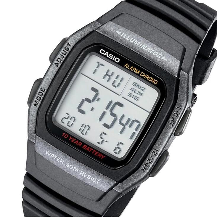 Casio Illuminator Grey and Black Dual Time Unisex Digital Watch - W96H-1B