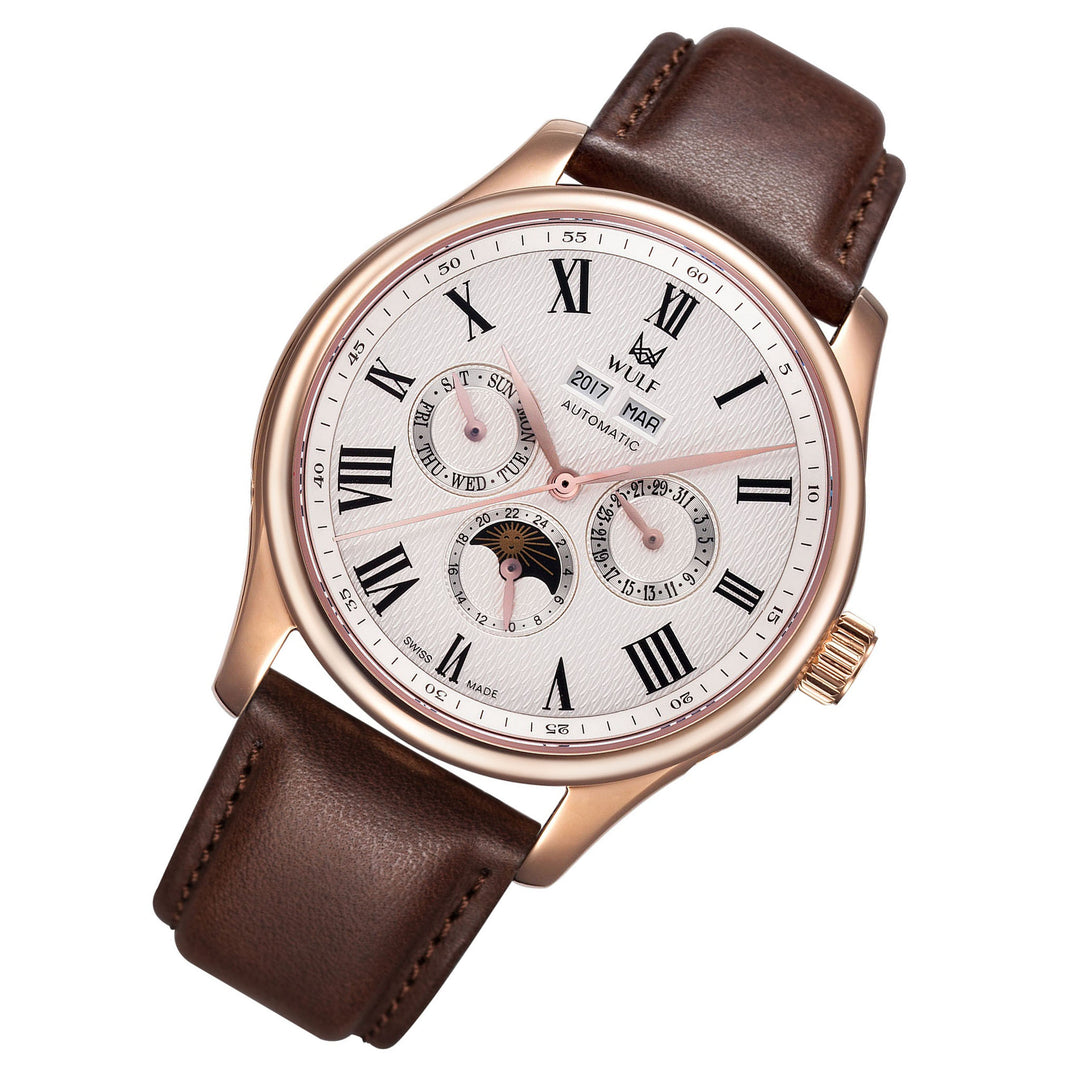 Wulf ALPHA Brown Leather Silver Dial Multi-function Men's Automatic Watch - WF03.02
