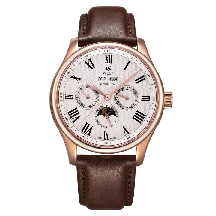Wulf ALPHA Brown Leather Silver Dial Multi-function Men's Automatic Watch - WF03.02