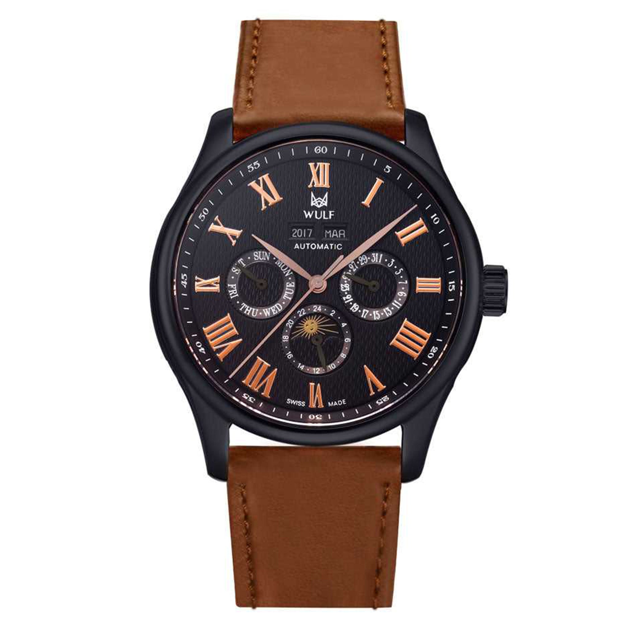 Wulf Exo Black Genuine Calf Leather Black Dial Men's Watch - WF03.05