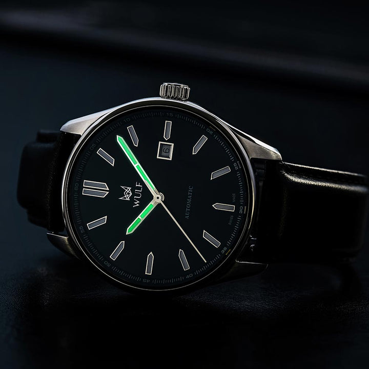 WULF Alpha Black Leather Automatic Swiss Made Unisex Watch - WF04.02