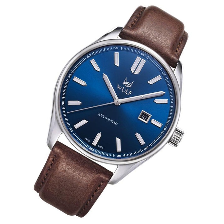 WULF Alpha-X Brown Leather Blue Dial Automatic Unisex Watch - WF04.03