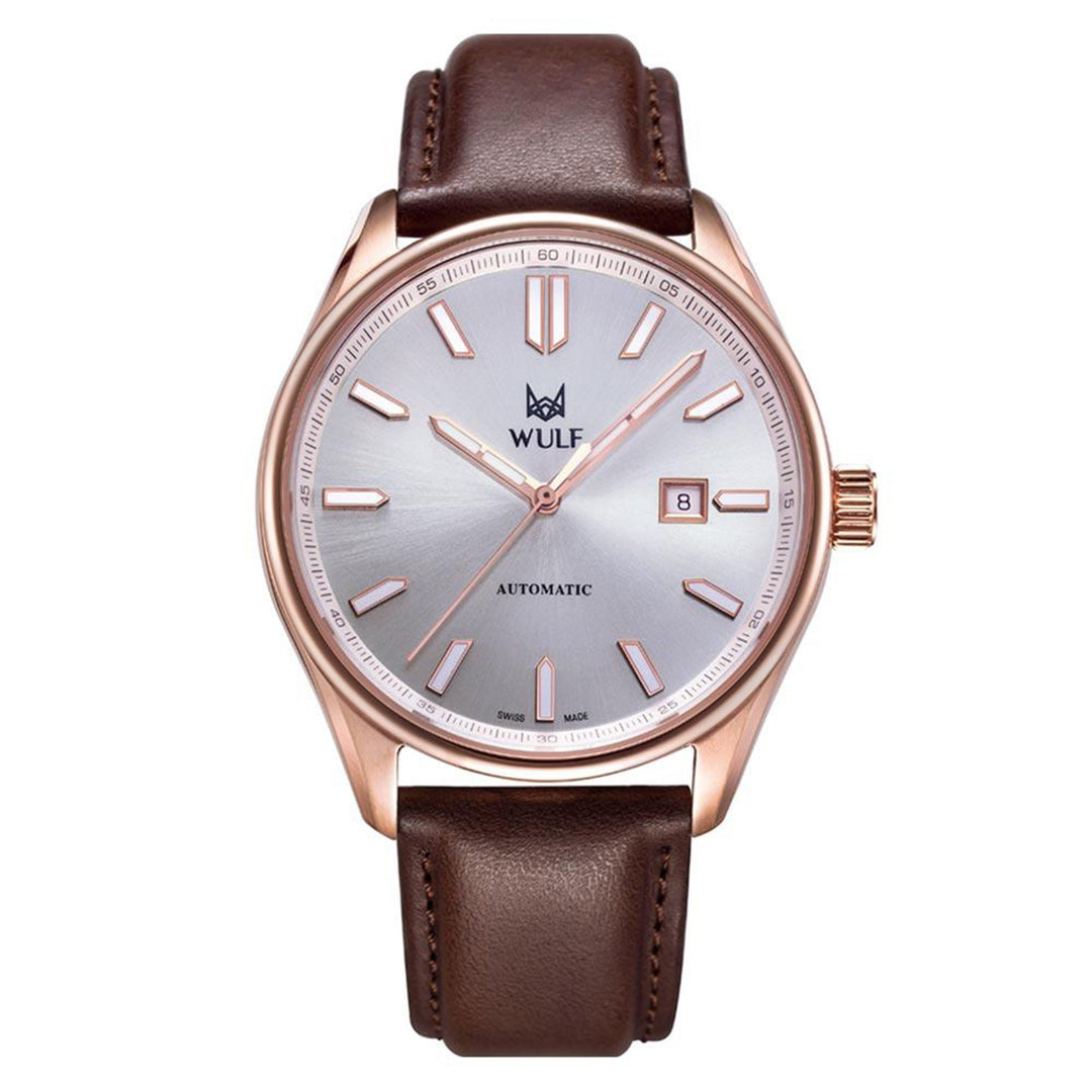 WULF Alpha Brown Leather White Dial Automatic Unisex Watch - WF04.04