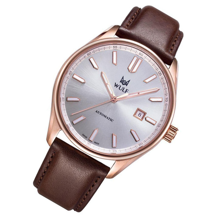 WULF Alpha Brown Leather White Dial Automatic Unisex Watch - WF04.04