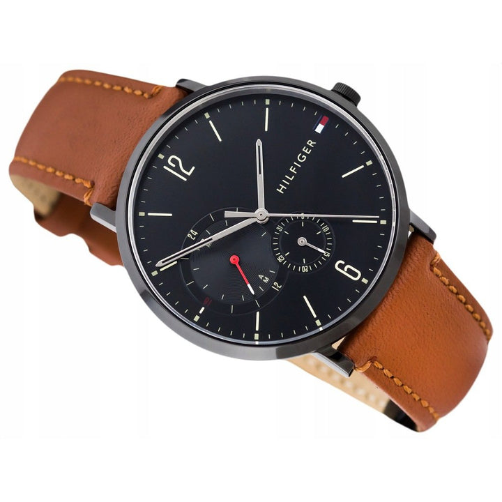 Tommy Hilfiger Brown Leather Black Dial Multi-function Men's Watch - 1791510