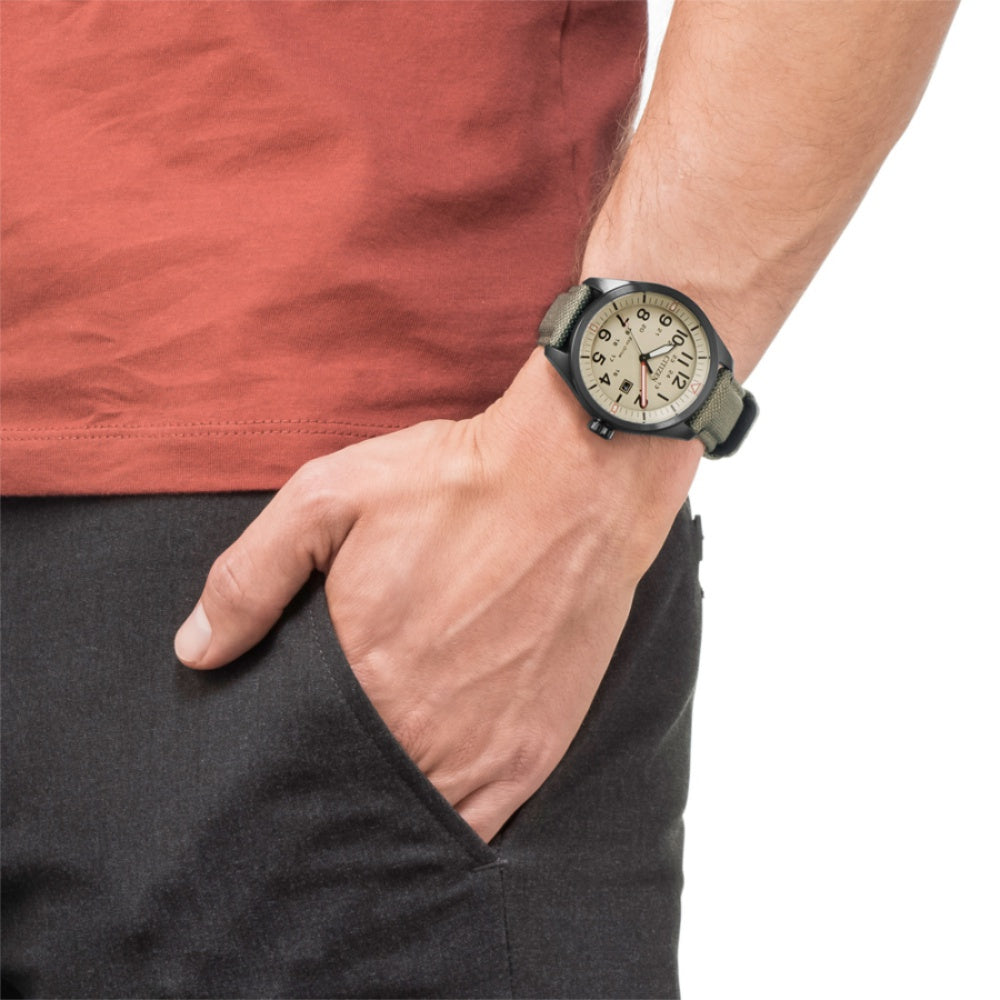 Citizen Gents Beige Eco-Drive Fabric Band Men's Watch - AW5005-12X