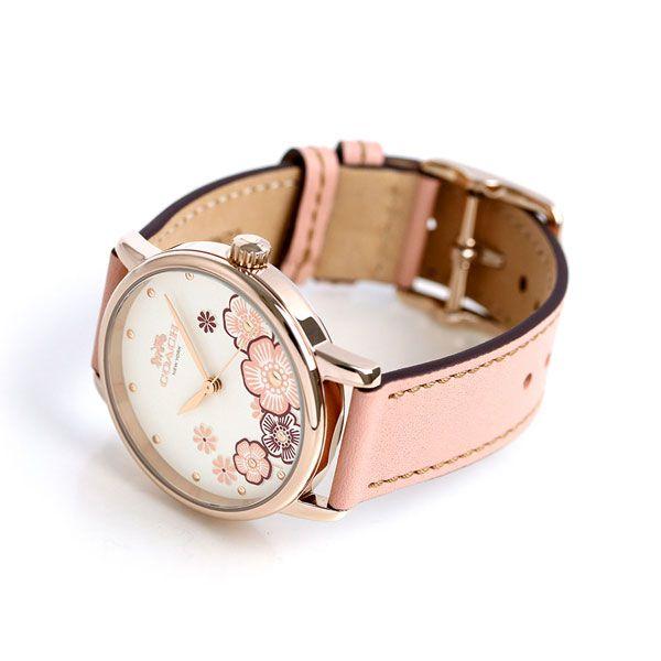 Coach watch pink outlet leather strap