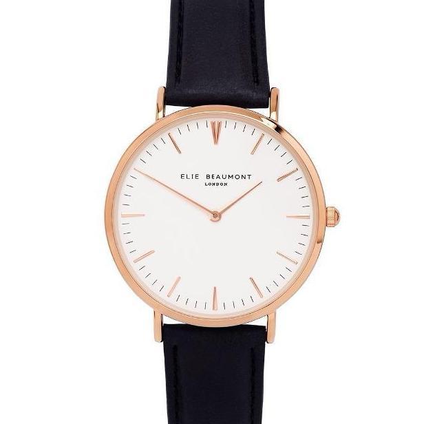 Elie Beaumont The Oxford Large - Black Nappa Leather Ladies Watch